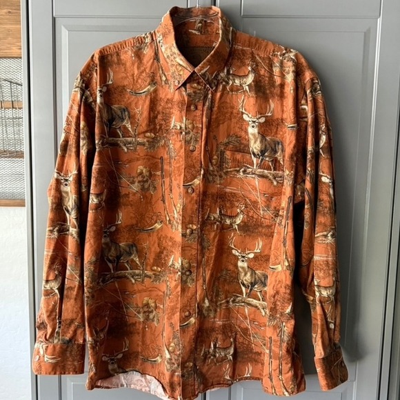 Clearwater Outfitters Vintage  Hunting Deer Camo Long Sleeve Shirt, Orange,M - Picture 1 of 13
